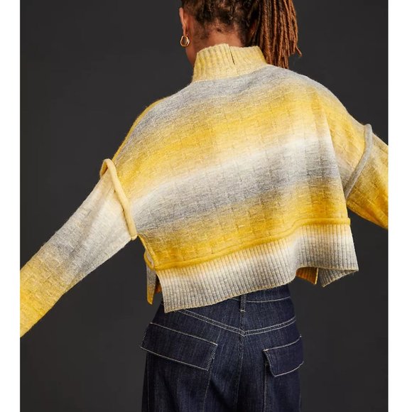 Anthropologie Pilcro Cropped Mock-Neck Sweater - Yellow Gray Ombre - XL - Picture 2 of 12